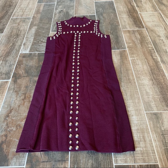 ✨ NWT I.N.C Burgundy Studded Mock Neck Dress - Picture 5 of 11